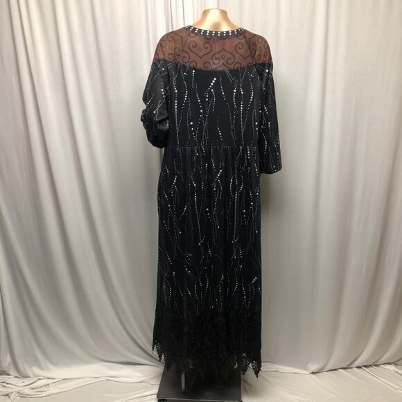 Hekka Black Maxi Dress Sheer Mesh Neckline Lace Hem Witchy Whimsigoth NEW - Picture 5 of 7
